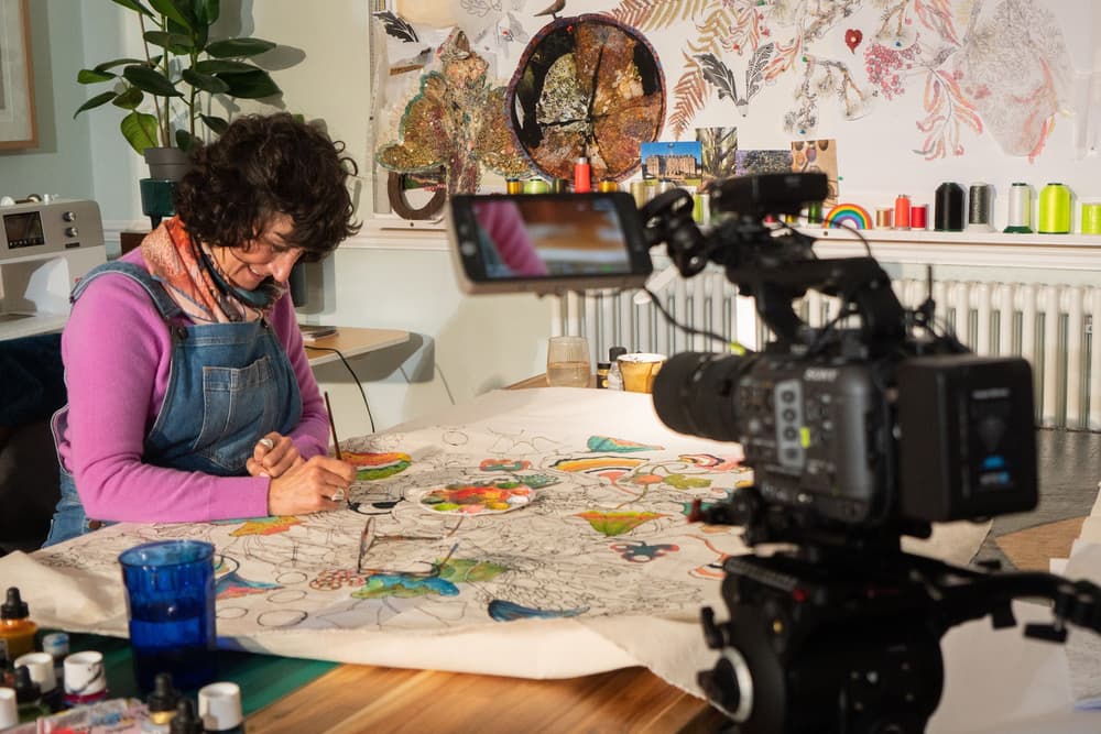 Filming an artist at work in her studio