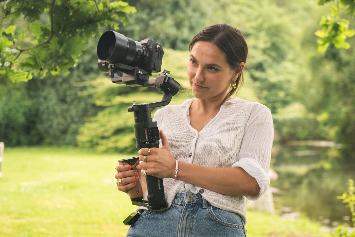 Interview setup for a documentary narration scene with subject and camera