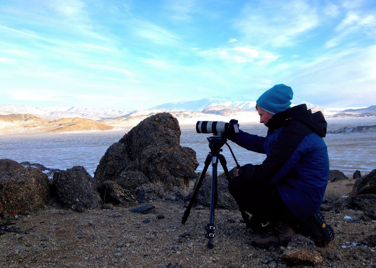 Sebastian Solberg filming a documentary in Mongolia using natural light