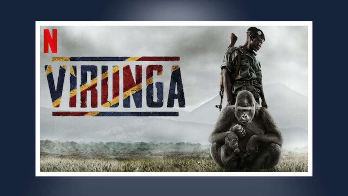 Virunga documentary poster showing a ranger and gorilla in Congo