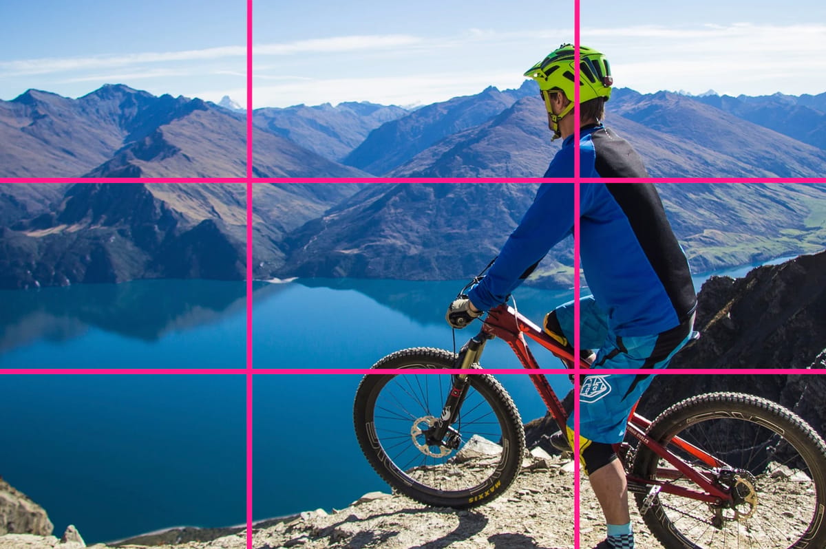 Rule of thirds composition example with a mountain biker