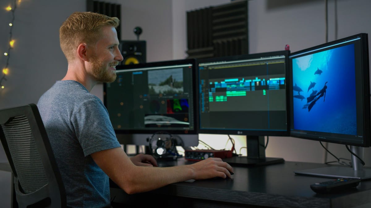 Documentary editor working with footage on editing software timeline