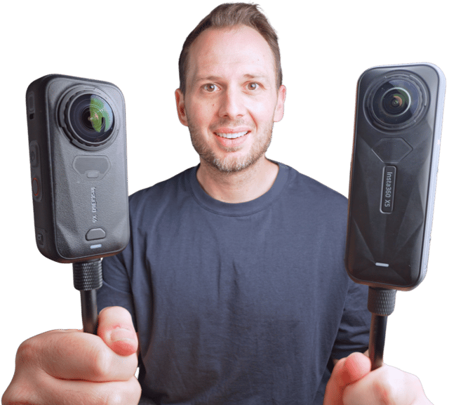 Ben Claremont holding two 360 cameras