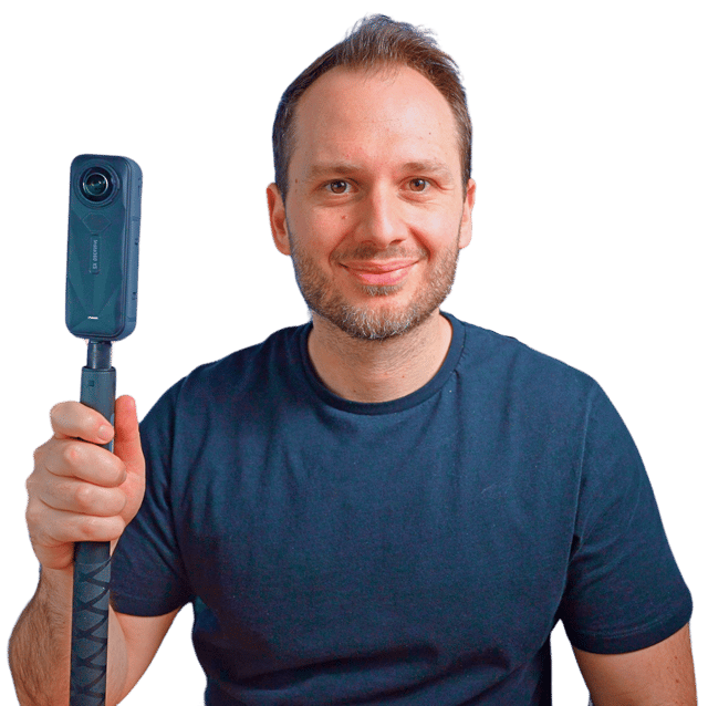 Ben Claremont holding an Insta360 camera