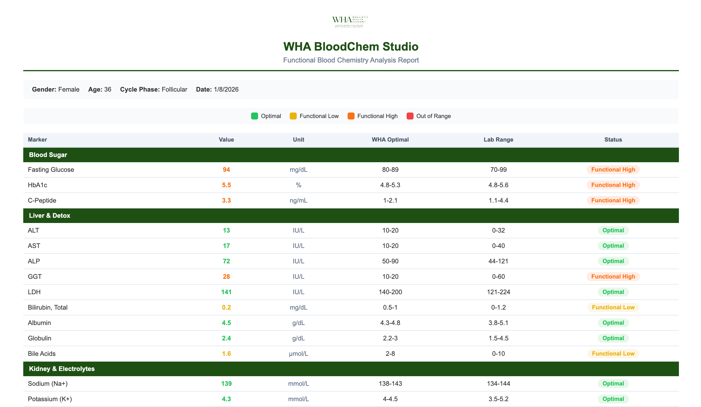 Blood Chem Studio Sample Report