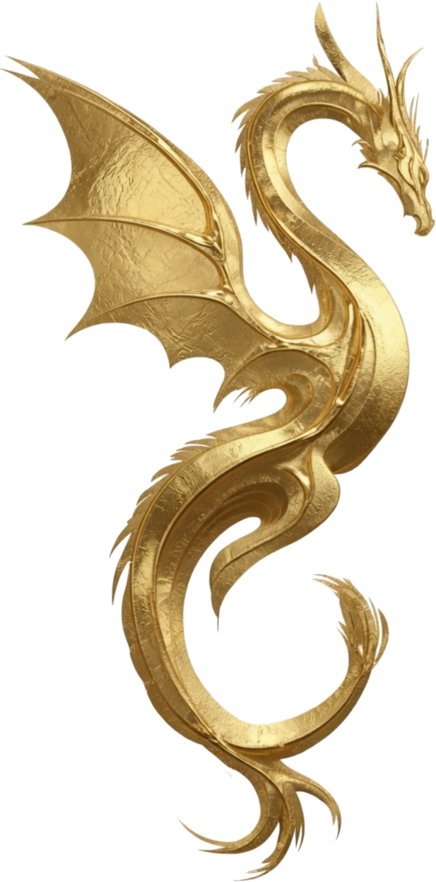 Luminous gold dragon facing inward