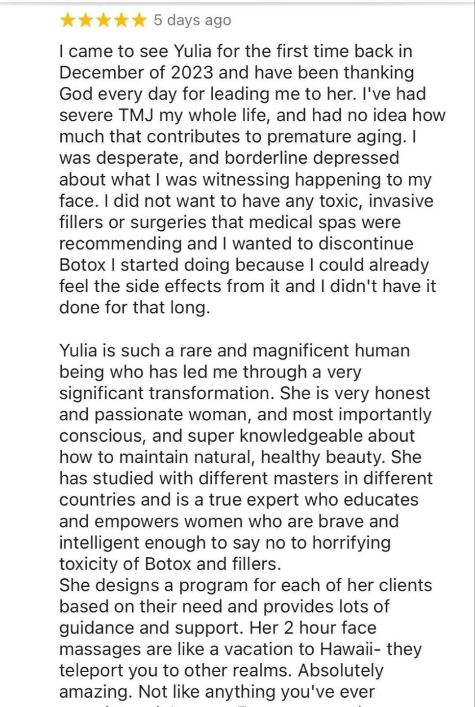 Client testimonial message