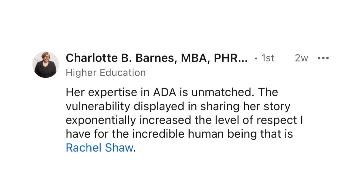 LinkedIn testimonial about the ADA Decision Lab