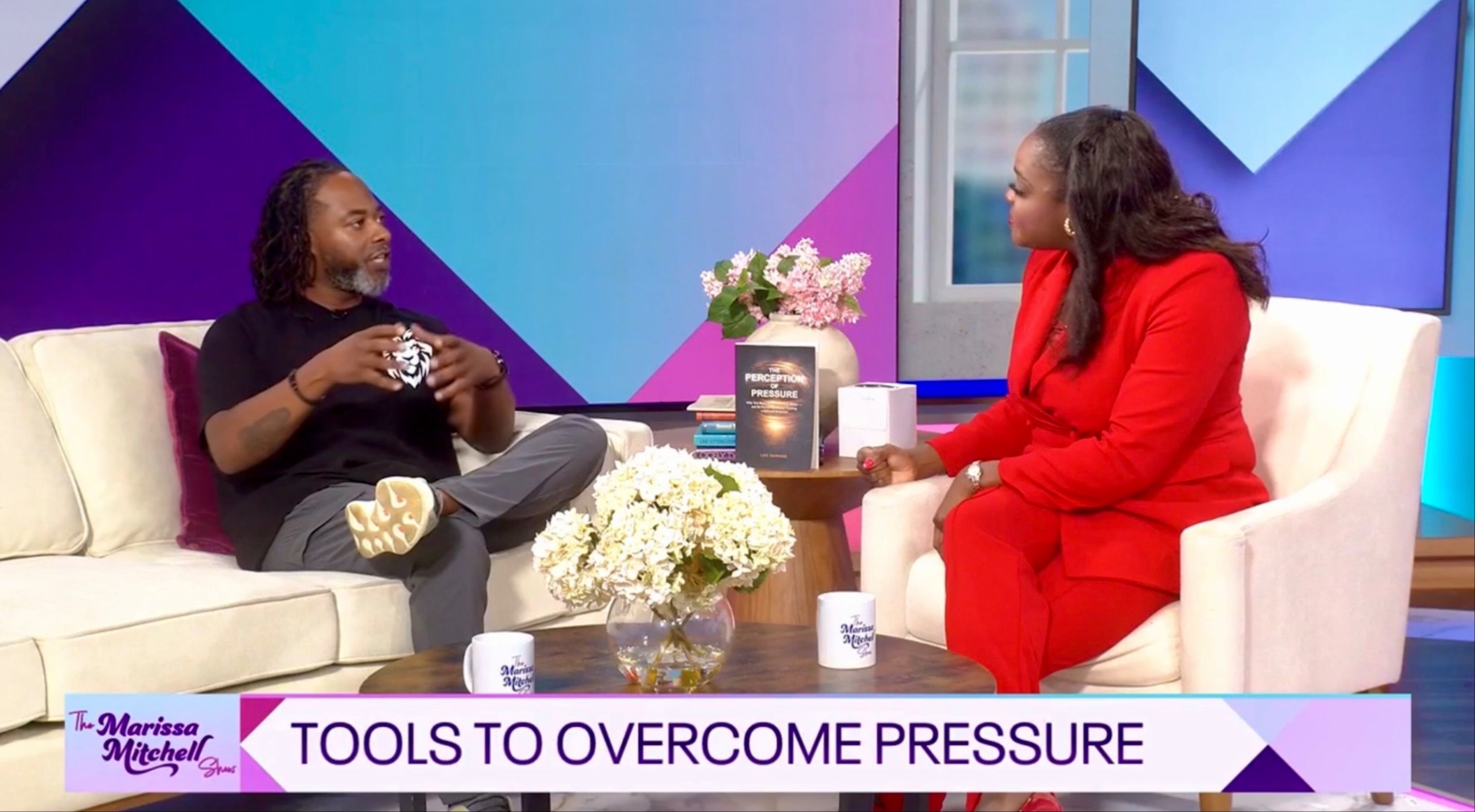 Leo Damone with Marissa Mitchell on FOX 5 DC, The Perception of Pressure on the table between them.