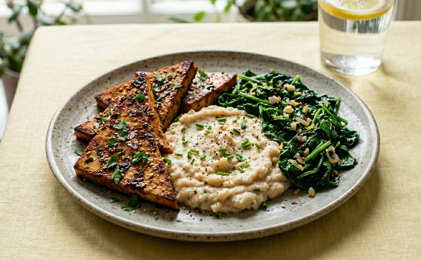 Baked Tofu and White Bean Mash