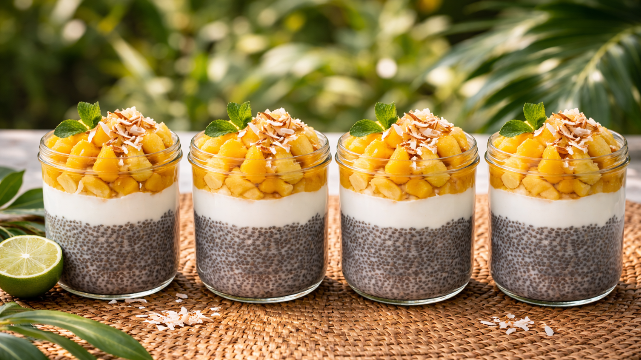 Tropical Layered Chia Pudding style=