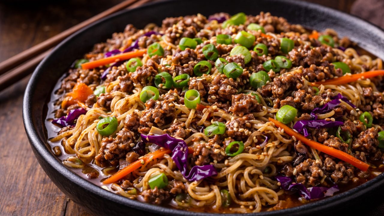 One Pan 20-Minute Beef Ramen style=