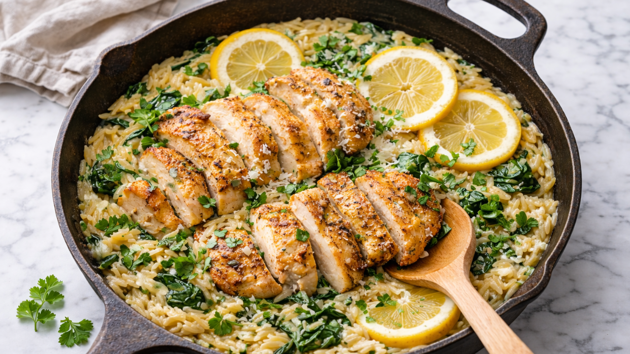 One Pan Lemon Orzo &  with Chicken