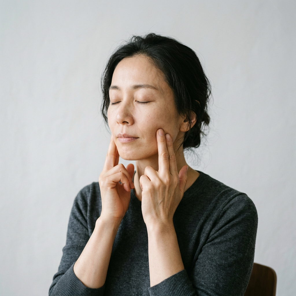 Woman doing facial exercise