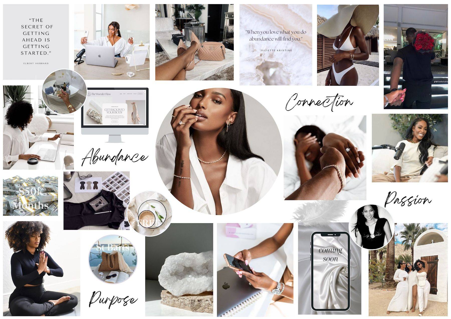 Example of a beautifully curated Vision Board featuring intentional image placement, white space and personal details.