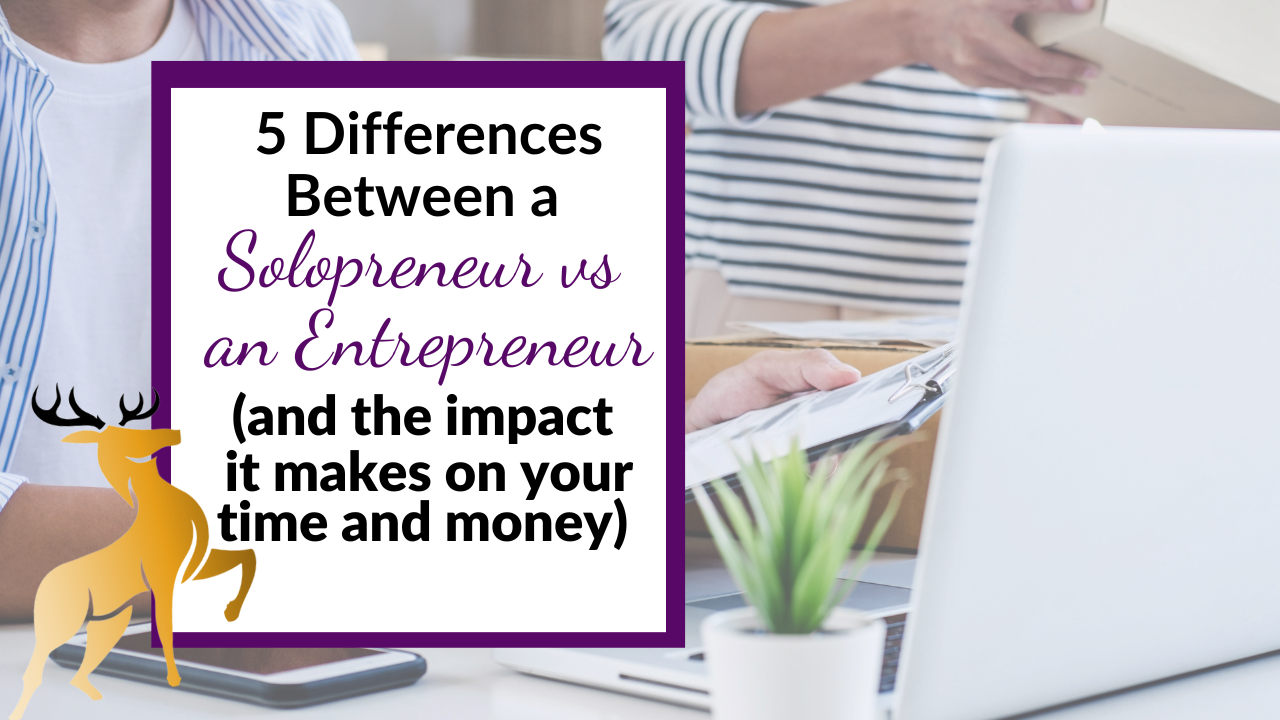 Image of the blog title, 5 Differences Between a Solopreneur vs an Entrepreneur (and the impact it makes on your time and money)