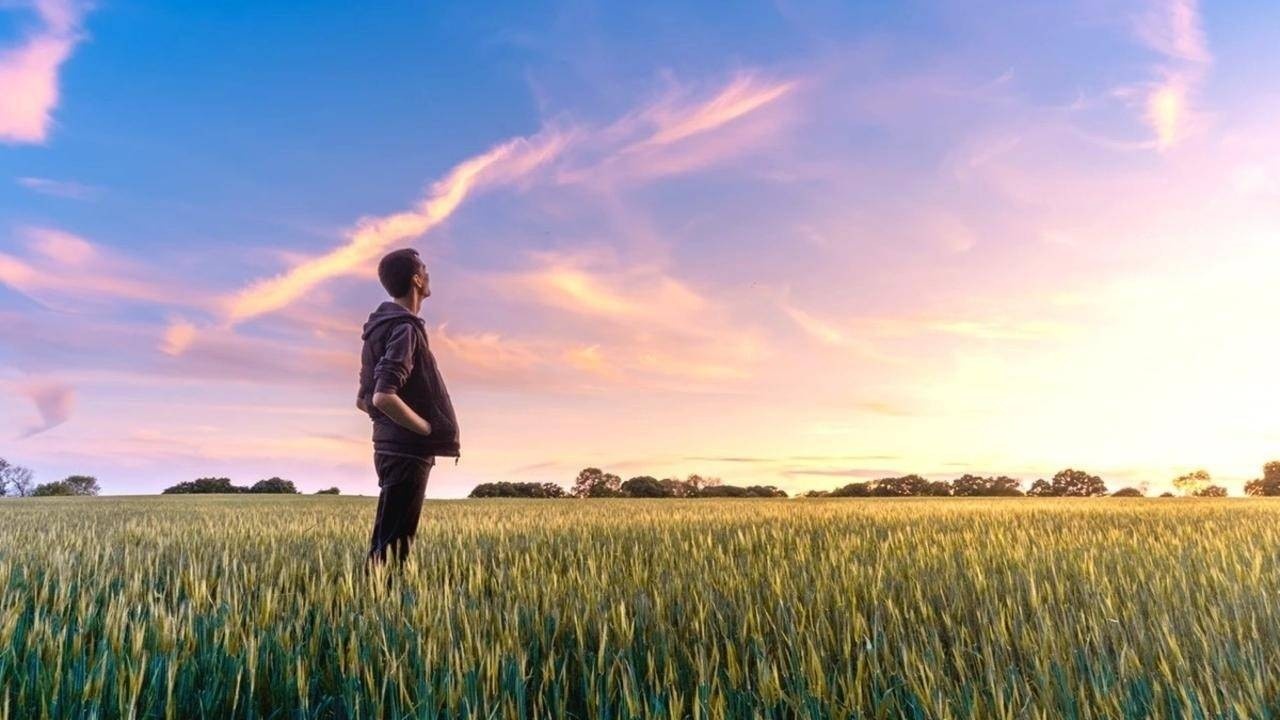 Man stood in a field in thought