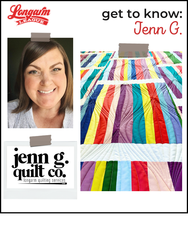 Jenn G headshot logo and quilt photos