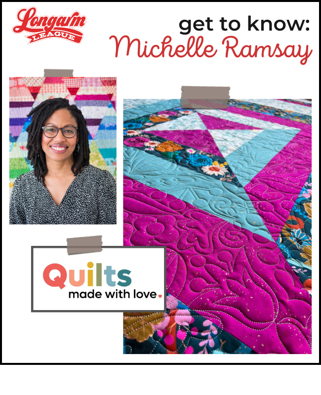 Michelle Ramsay headshot logo and quilt photos