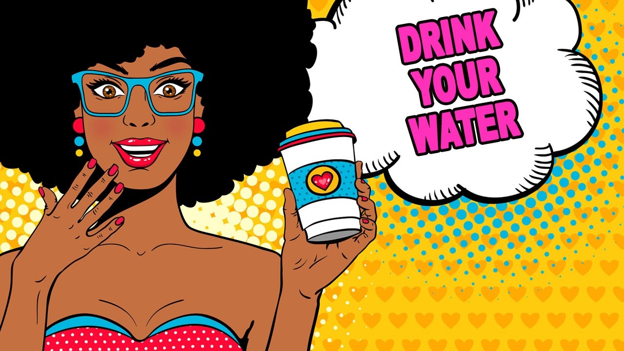 pop art image of black woman holding a cup