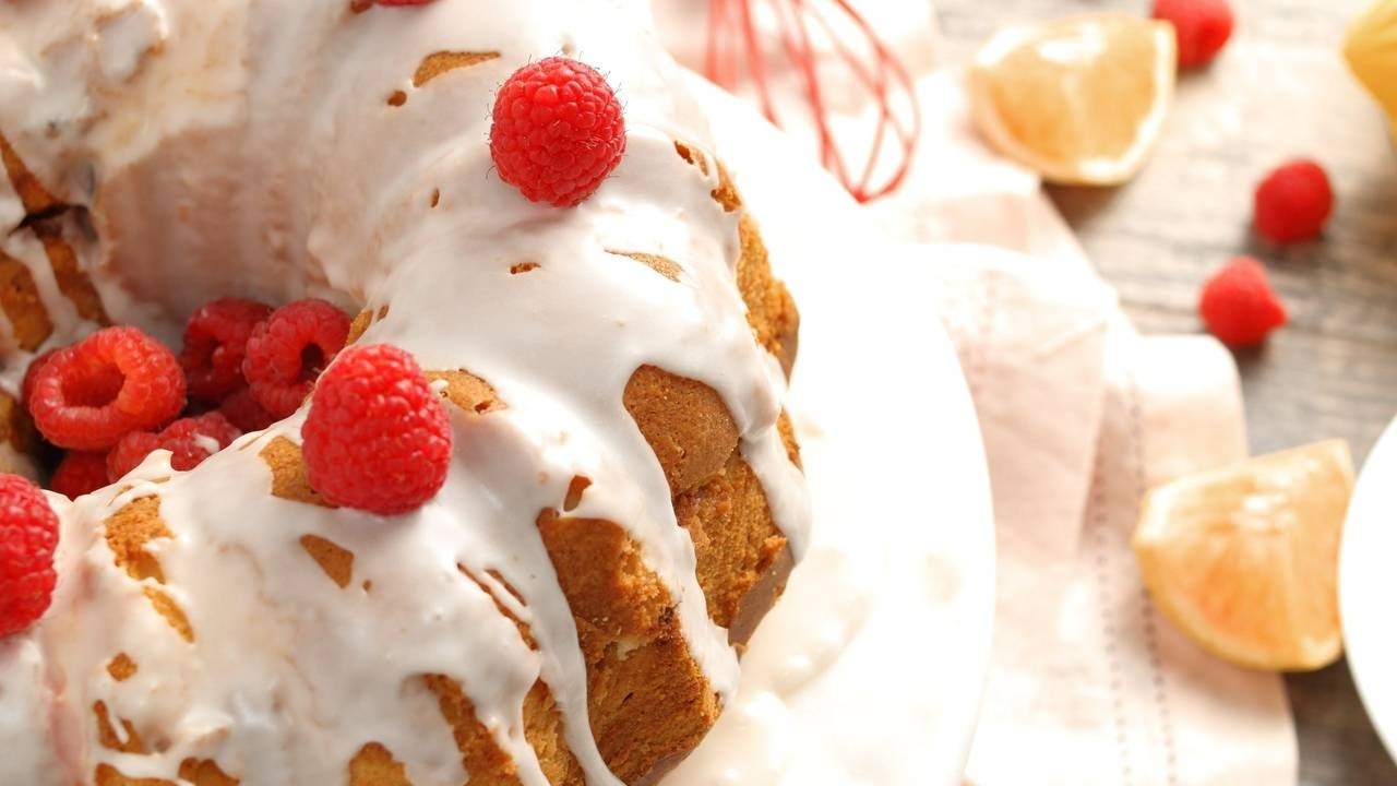 Cream cheese pound cake with raspberry swirl