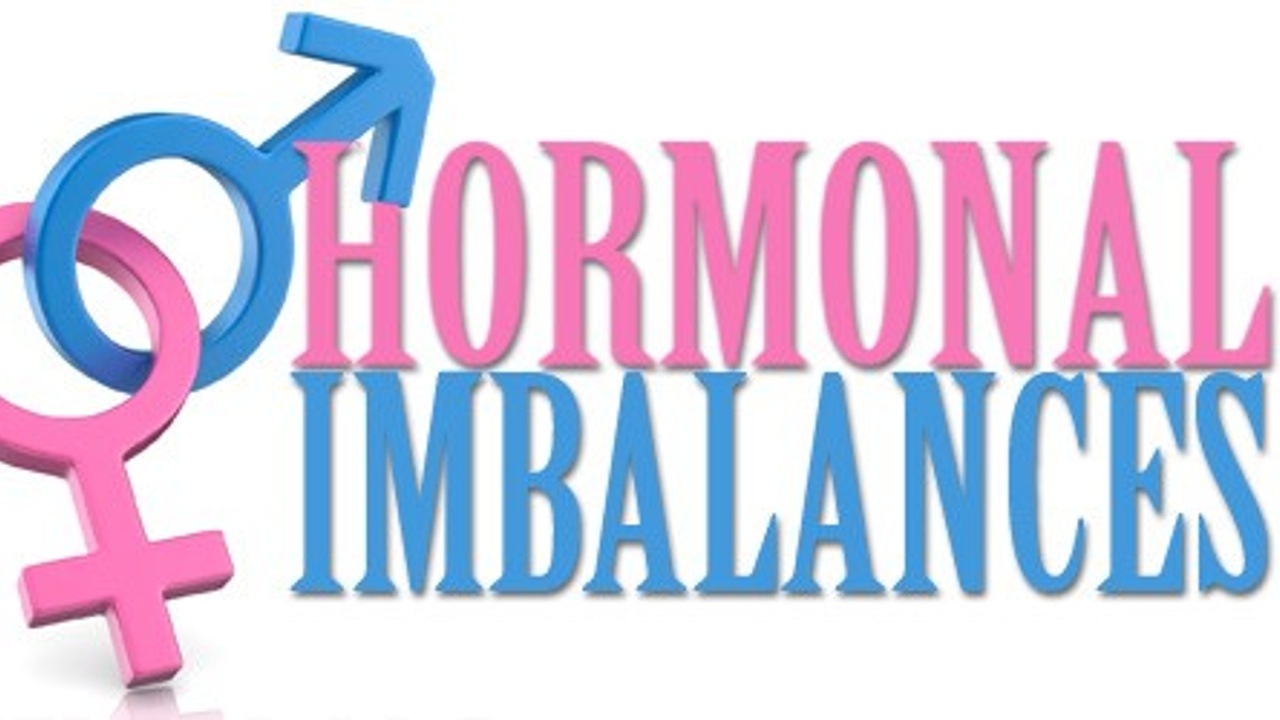 hormonal written in pink letters, imbalances written in blue letters