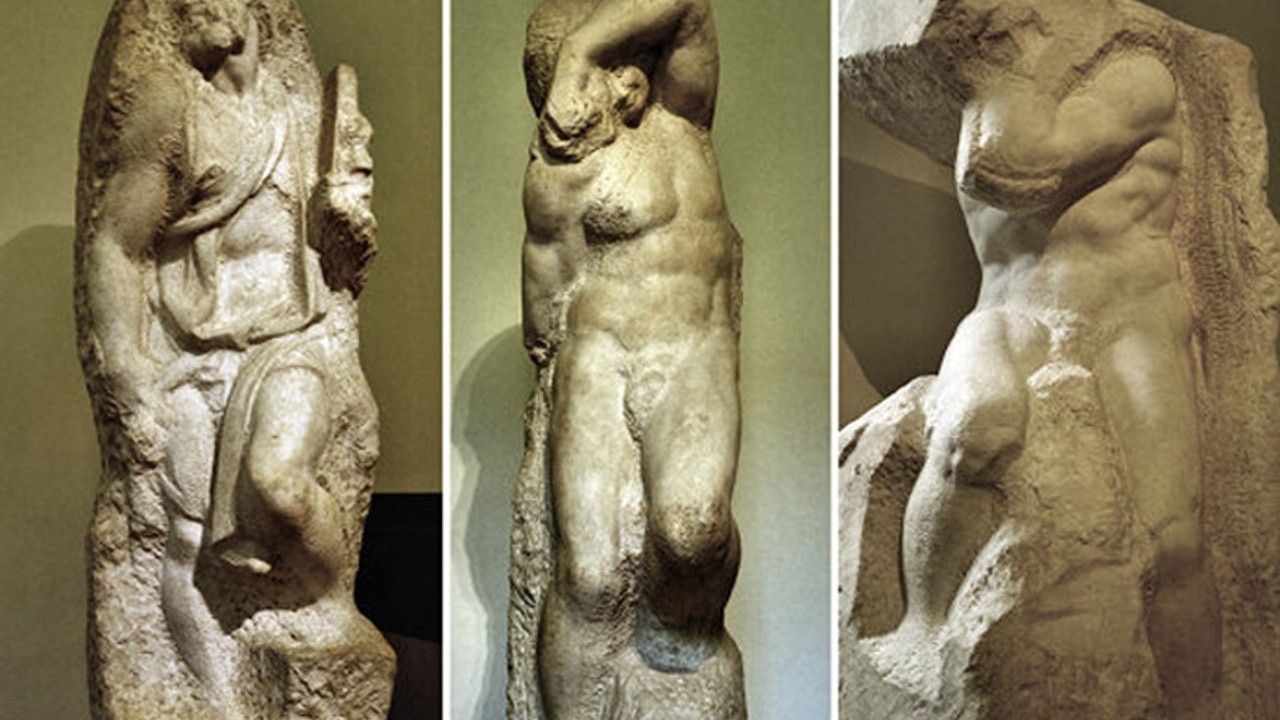 A photo of Michelangelo's Unfinished Sculptures. 