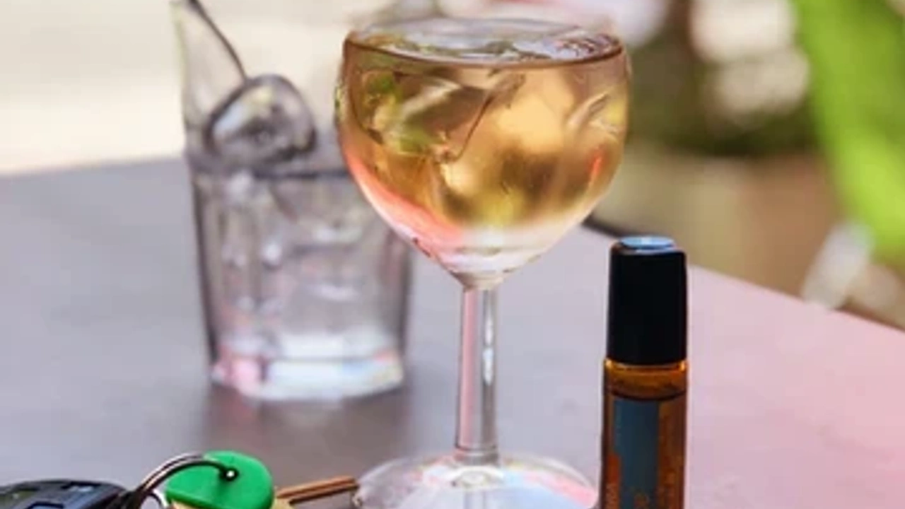 wine glass and essential oil