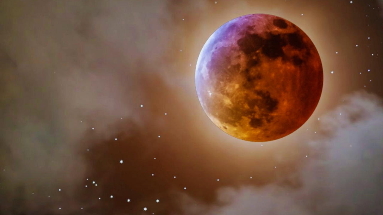 Eclipse season and mercury retrograde cycle with moon and clouds