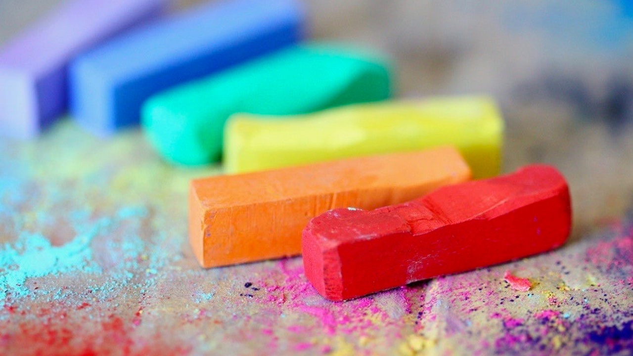 Pastels, artists chalks in very bright primary colors to nurture creativity.