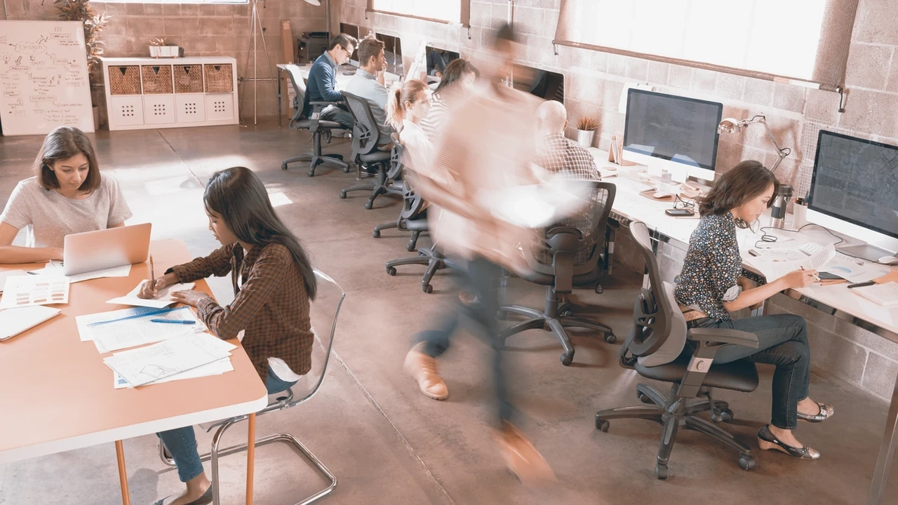 six young people working at computer desks