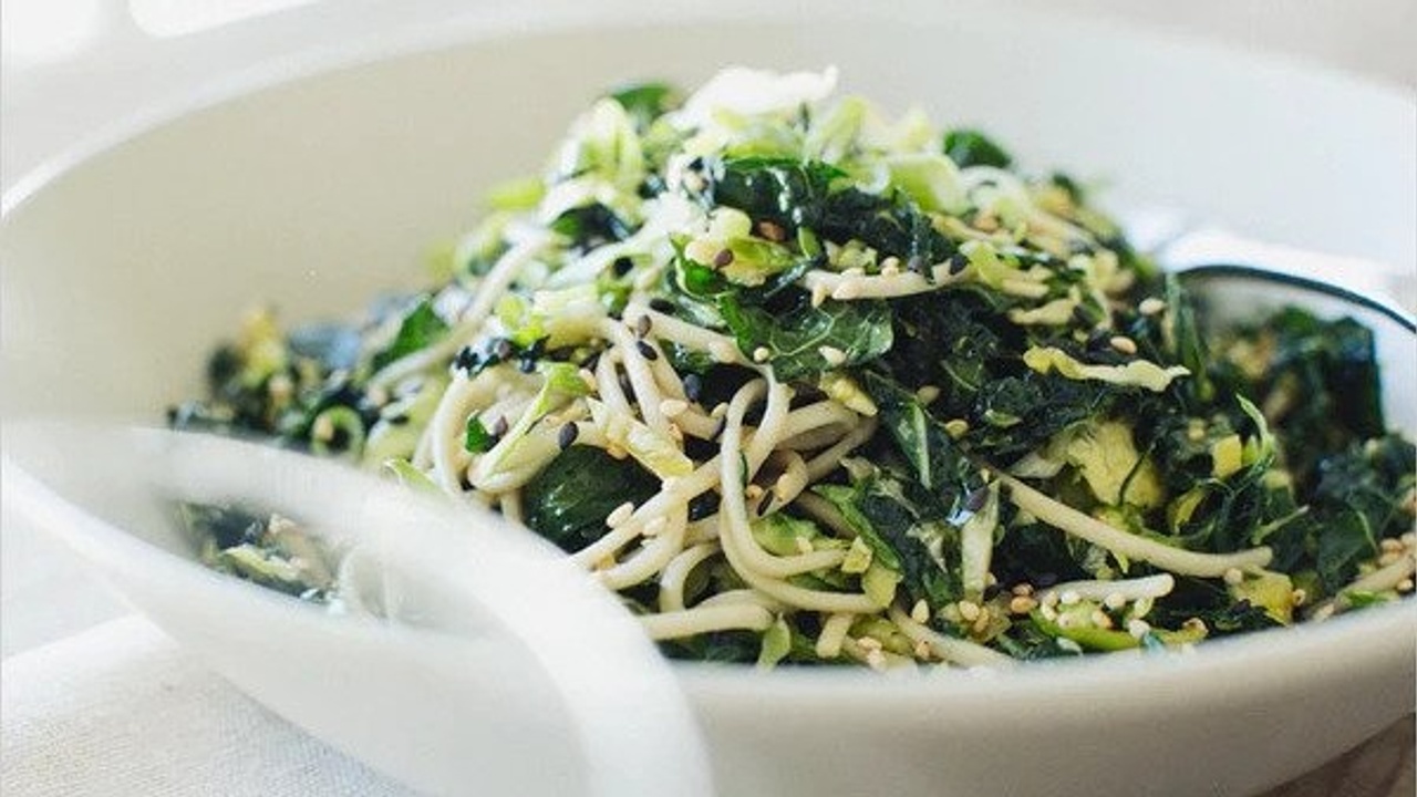 Kale + Silvered Brussels Sprout Soba Noodles