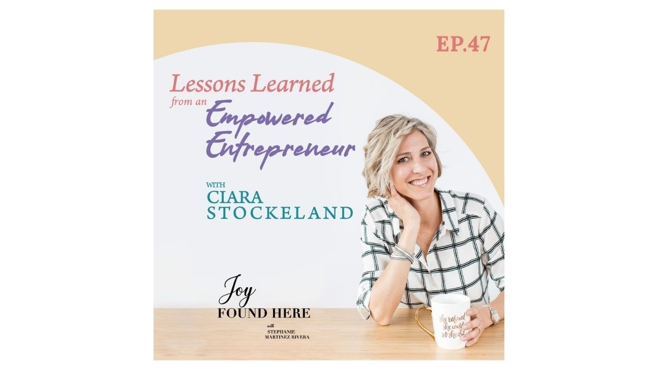 Image of Ciara Stockeland with caption describing a podcast on which she is featured, 