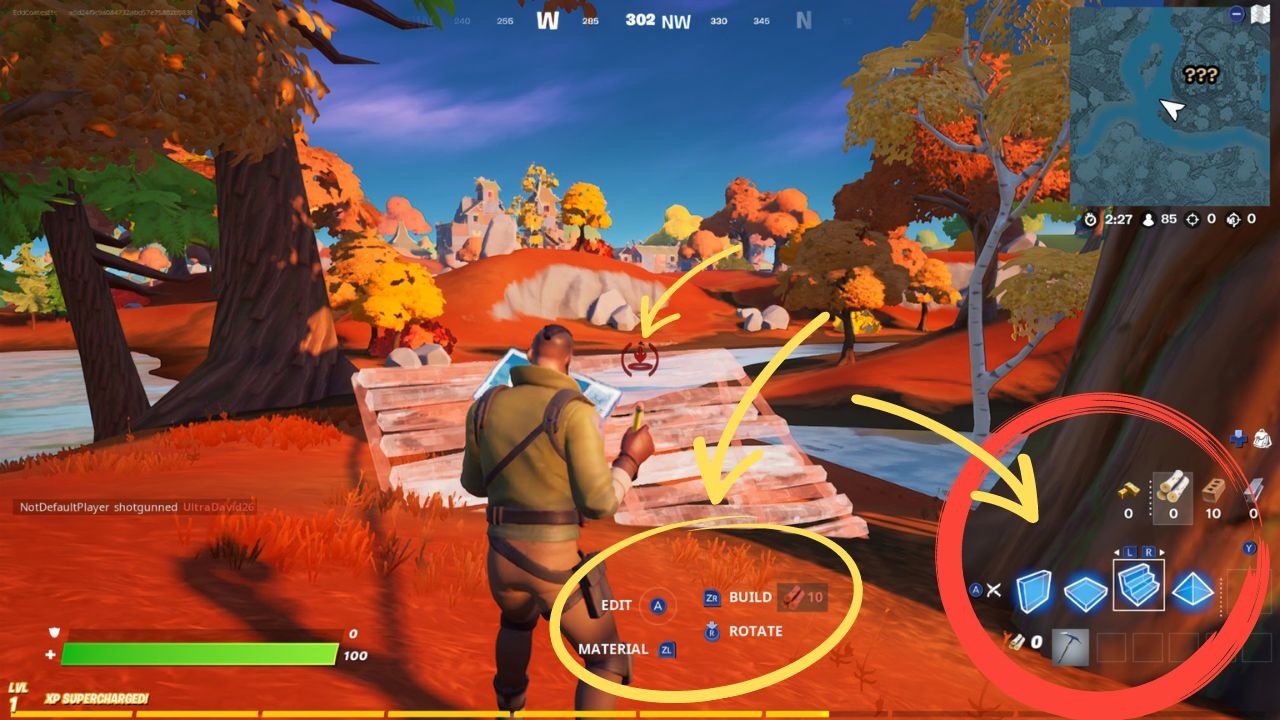 An image of Fortnite that shows how the different UI elements are clustered together to minimize cognitive load for players.