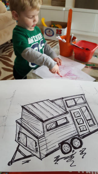 child drawing and hand drawn tiny home