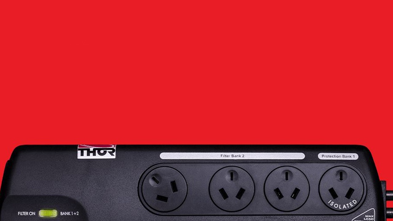 Image of a Thor powerboard against a red background