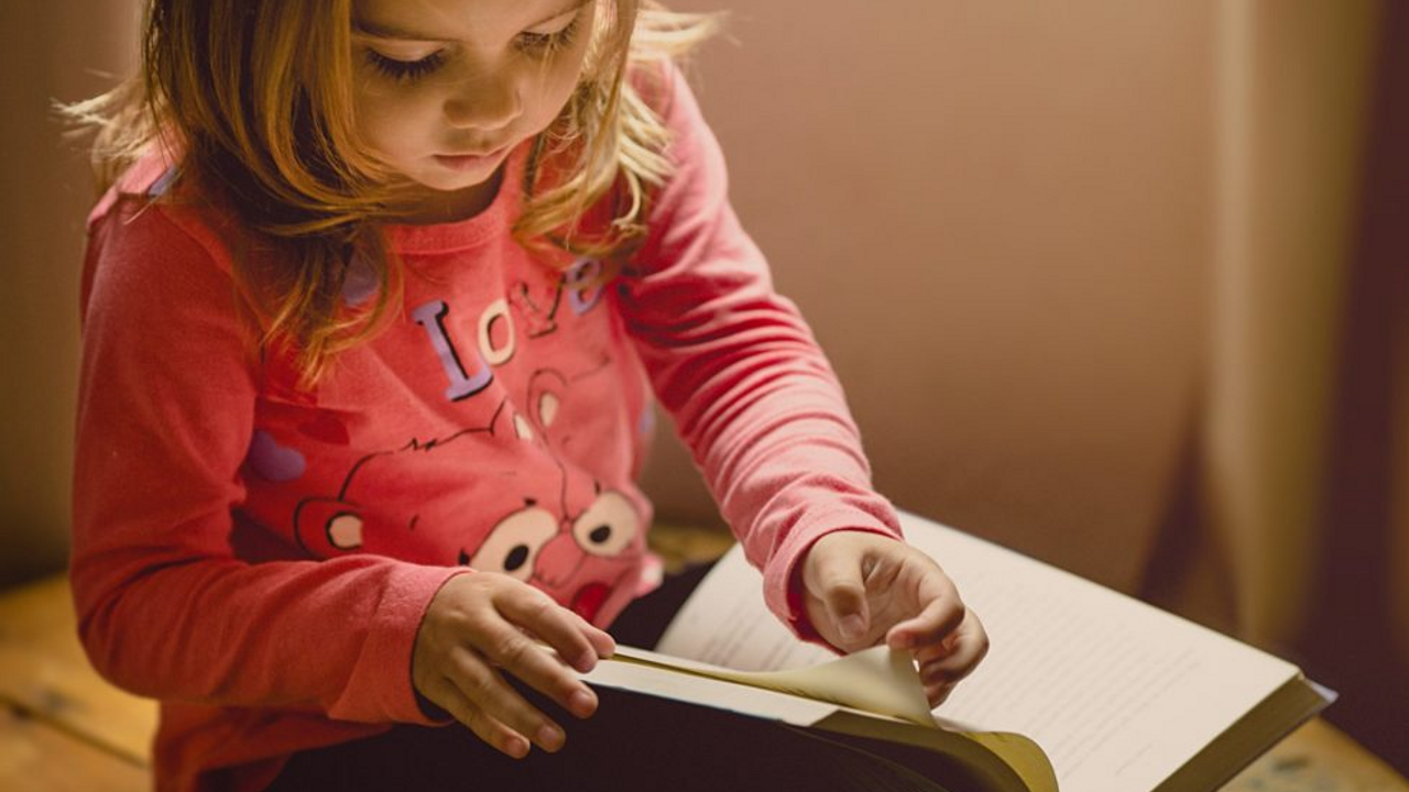 Small child reading a book