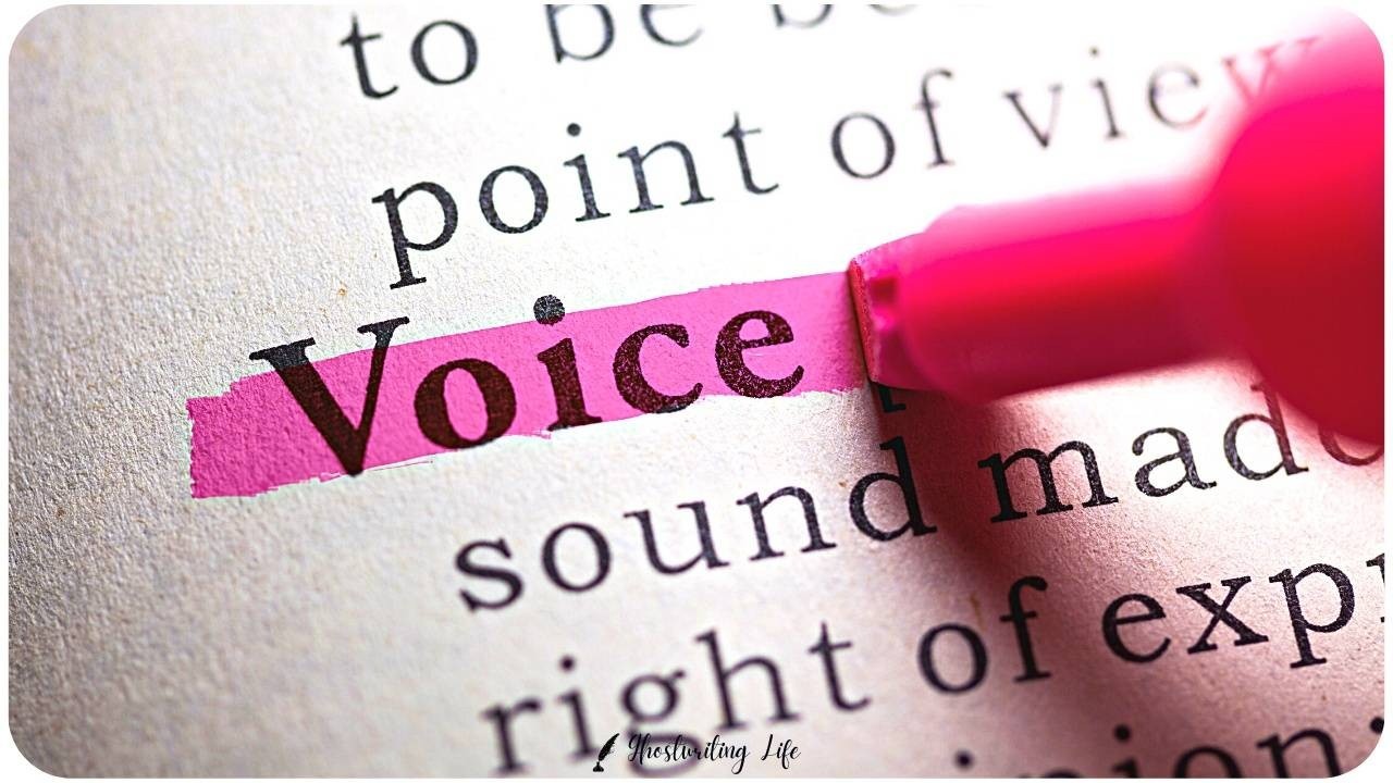 The word 'voice' in print highlighted with a bright pink marker.