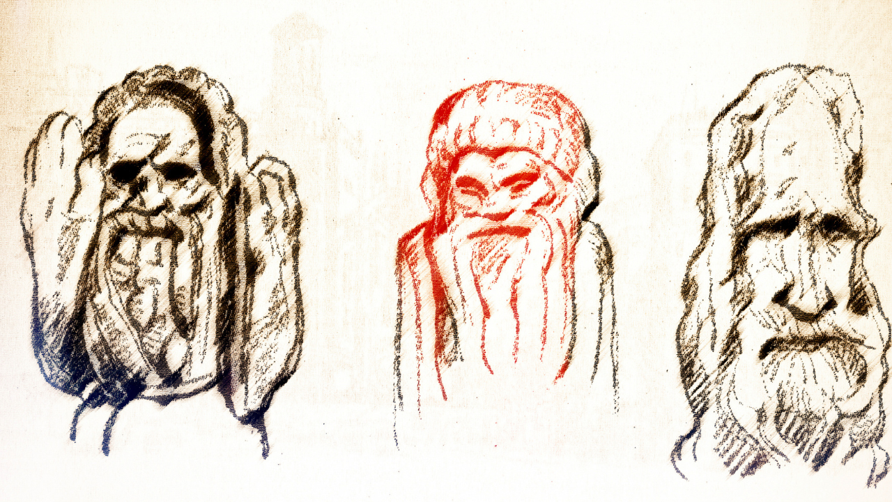 Did the Druids Use Ogham? - Image of 3 stylised Druid face illustrations