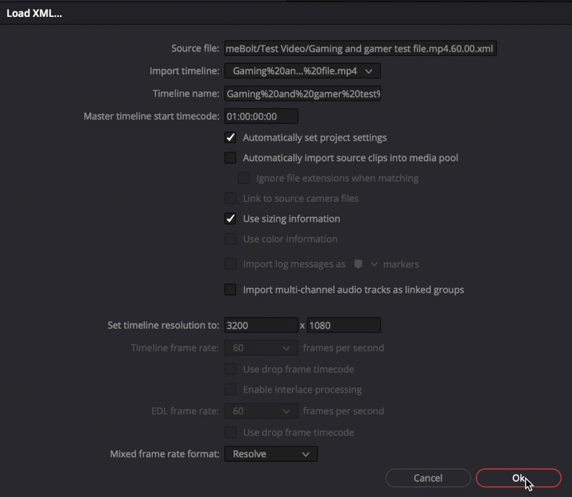 davinci resolve wont import proper timelane frame rate