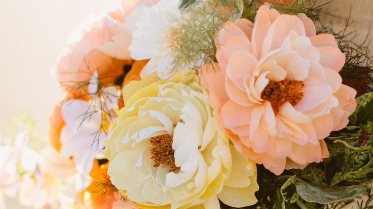 yellow paper flower peony bridal bouquet