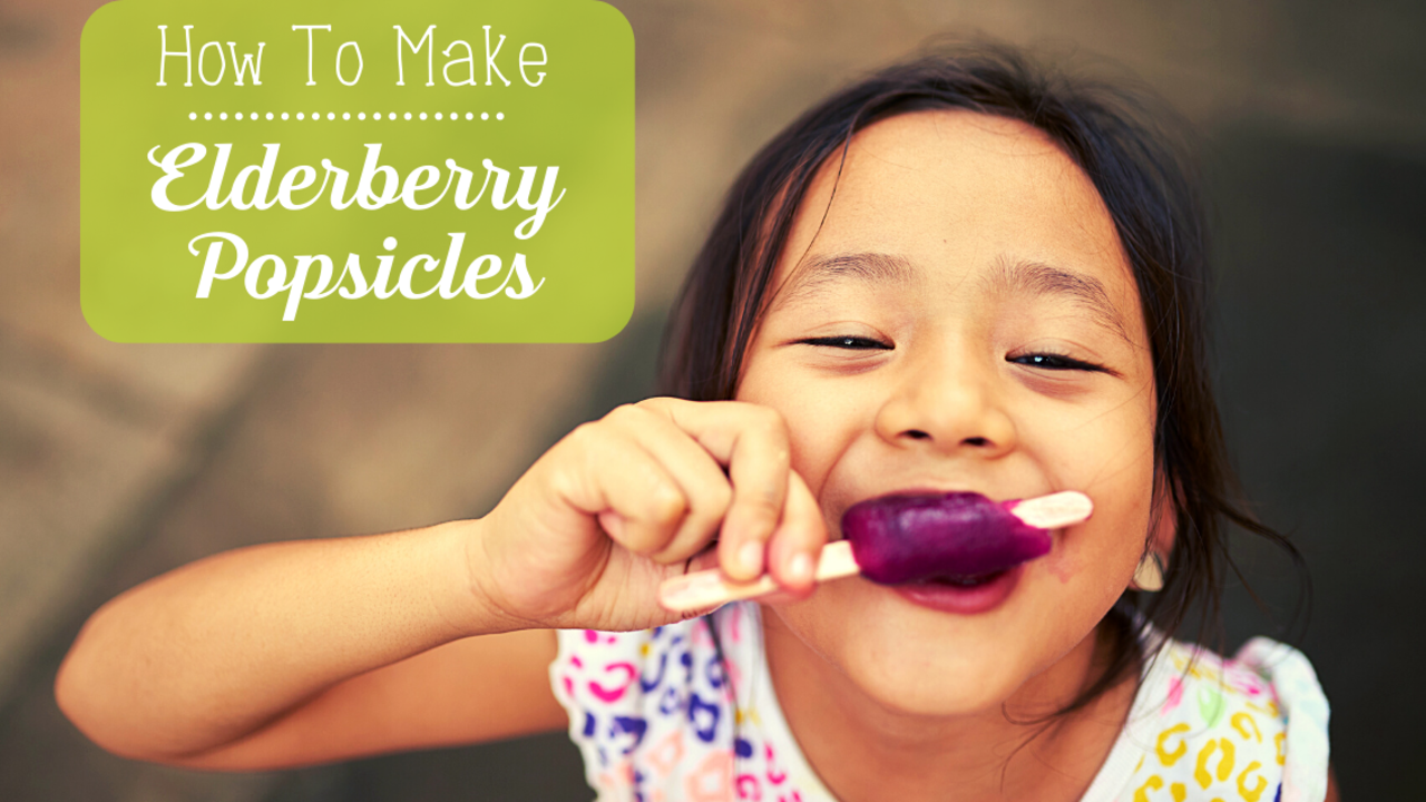 Young Girl enjoying an Elderberry Syrup Popsicle with the text 'how to make Elderberry Popsicles'