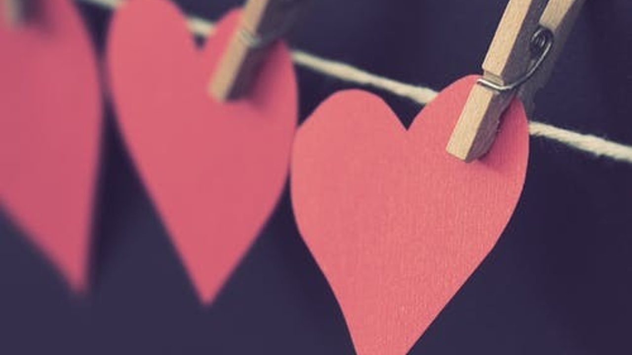 red hearts with romantic scene