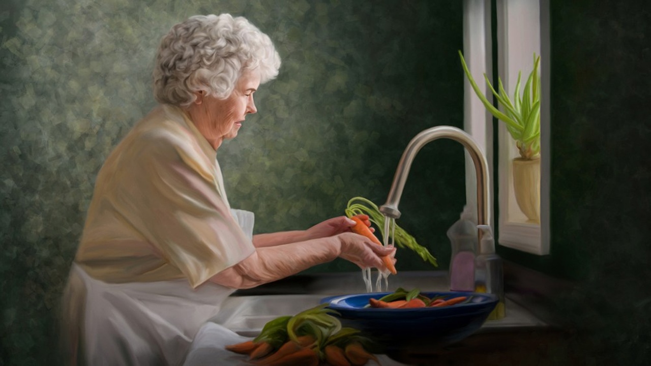 Lady washing carrots