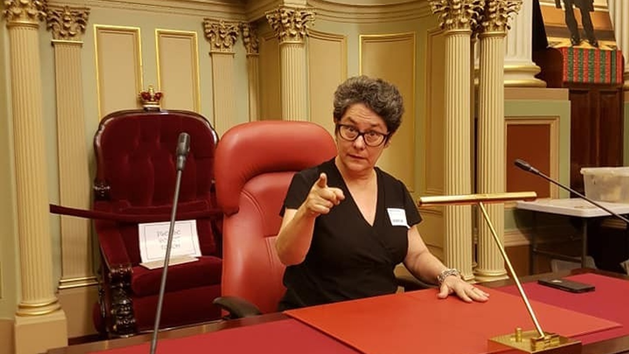 Megan Bayliss in the Speakers Chair, Parliament House, Melbourne.