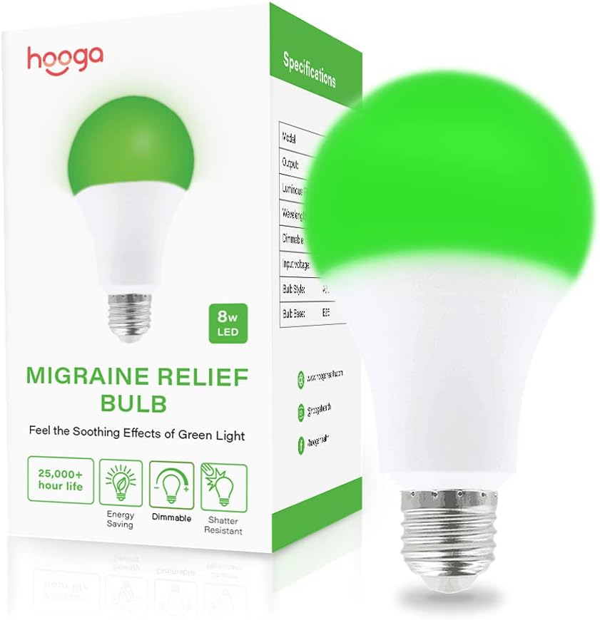 hooga green light migraine relief bulb