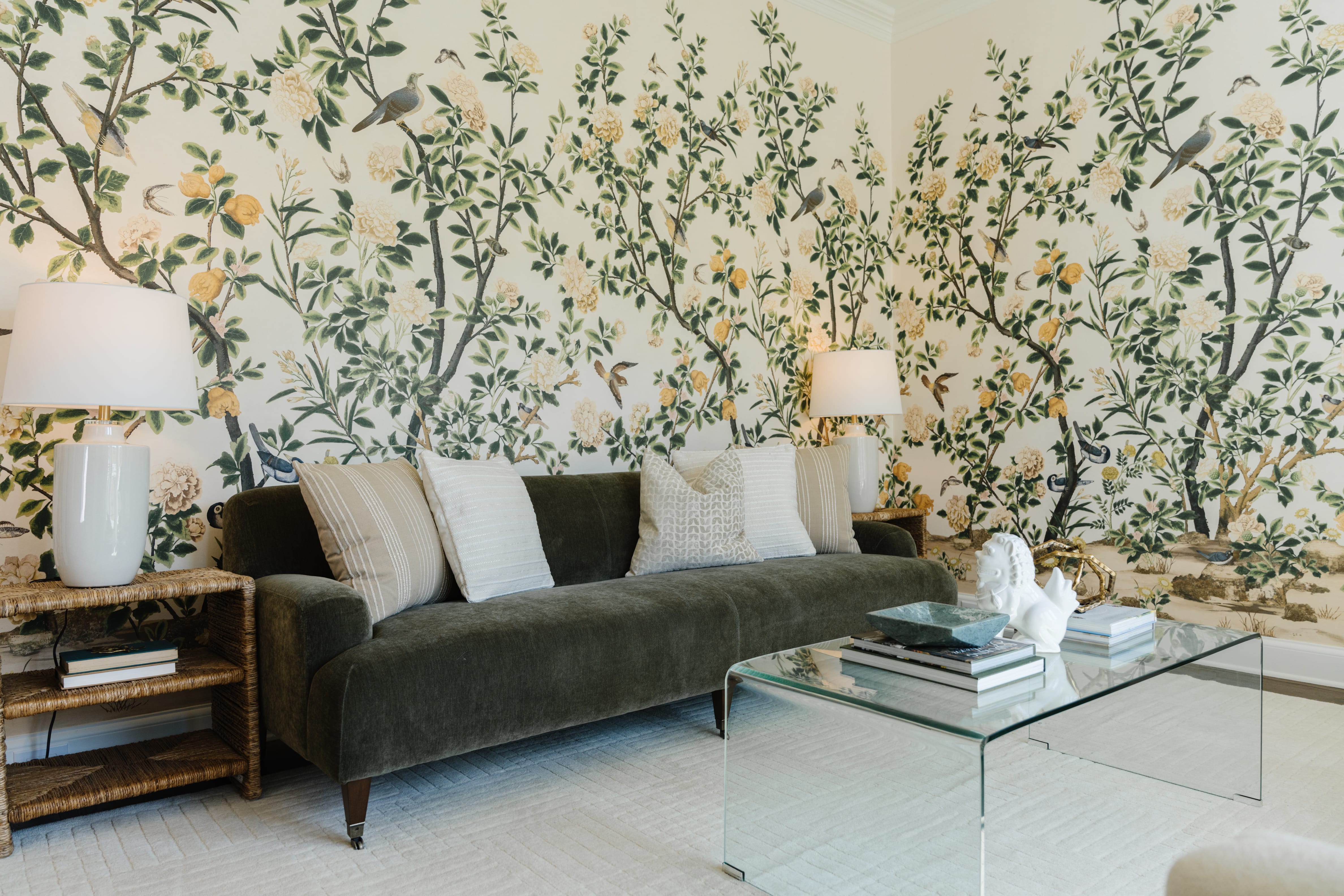 Entry hall and living area styled for a cohesive flow toward the patio.