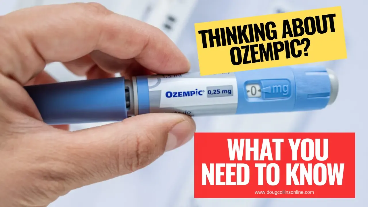 An image of a hand holding an Ozempic injection pen with the text overlay "Thinking About Ozempic? What You Need to Know