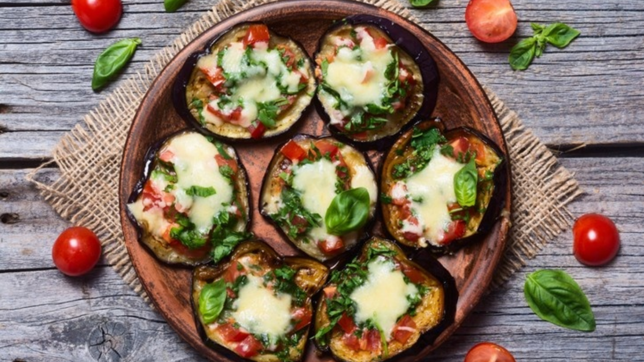 eggplant pizzas on a plate
