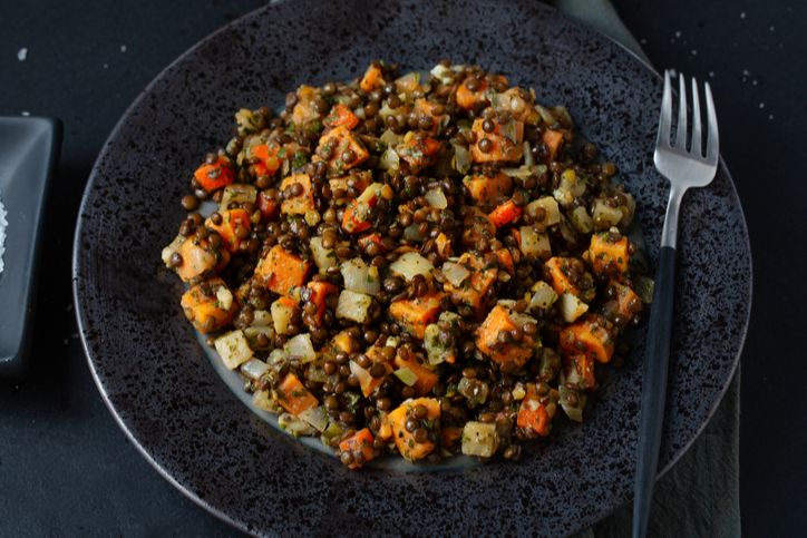 Lentil salad with roasted veggies